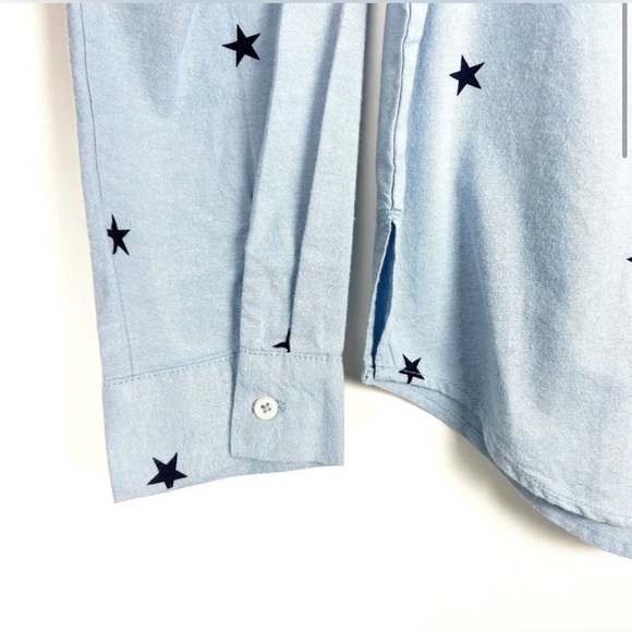 Aerie Flannel Boyfriend Pajama Top Monaco Blue Star Print Size M - Picture 3 of 5